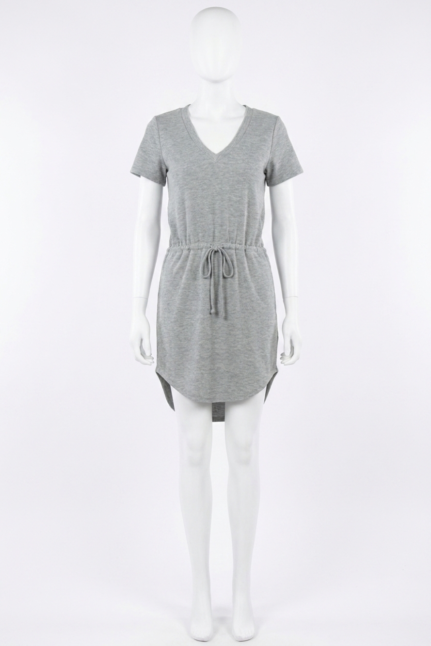 NEW CHASER rept cozy knit v neck shirttail mini dress in heather grey